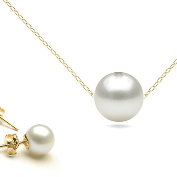 Pearl Earrings & Necklace Set 925 Sterling Silver Gold Plated - Picture 3 of 3